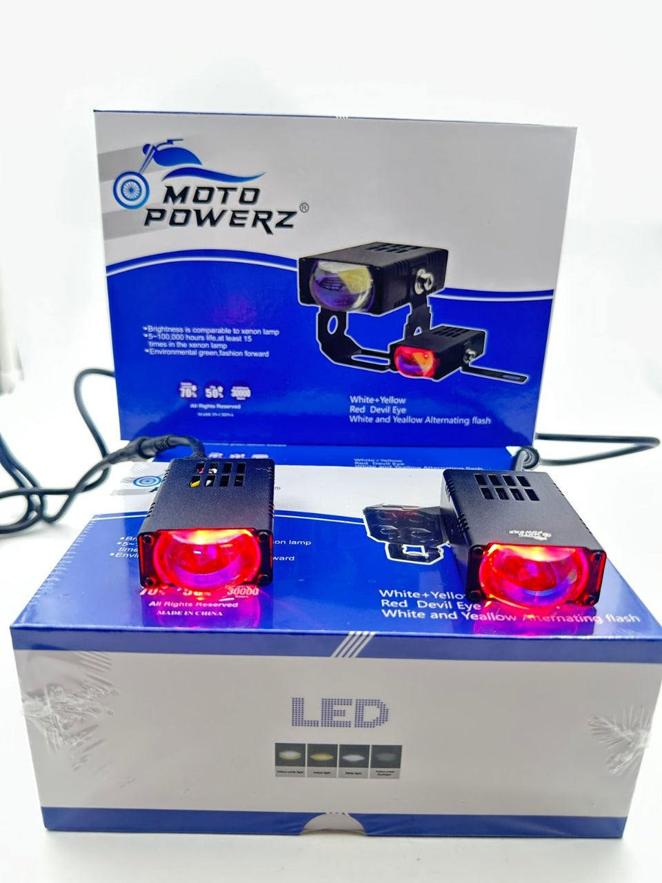 Moto Powerz Biscuit LED Fog Light – Red Devil Eye Edition (12V–80V)